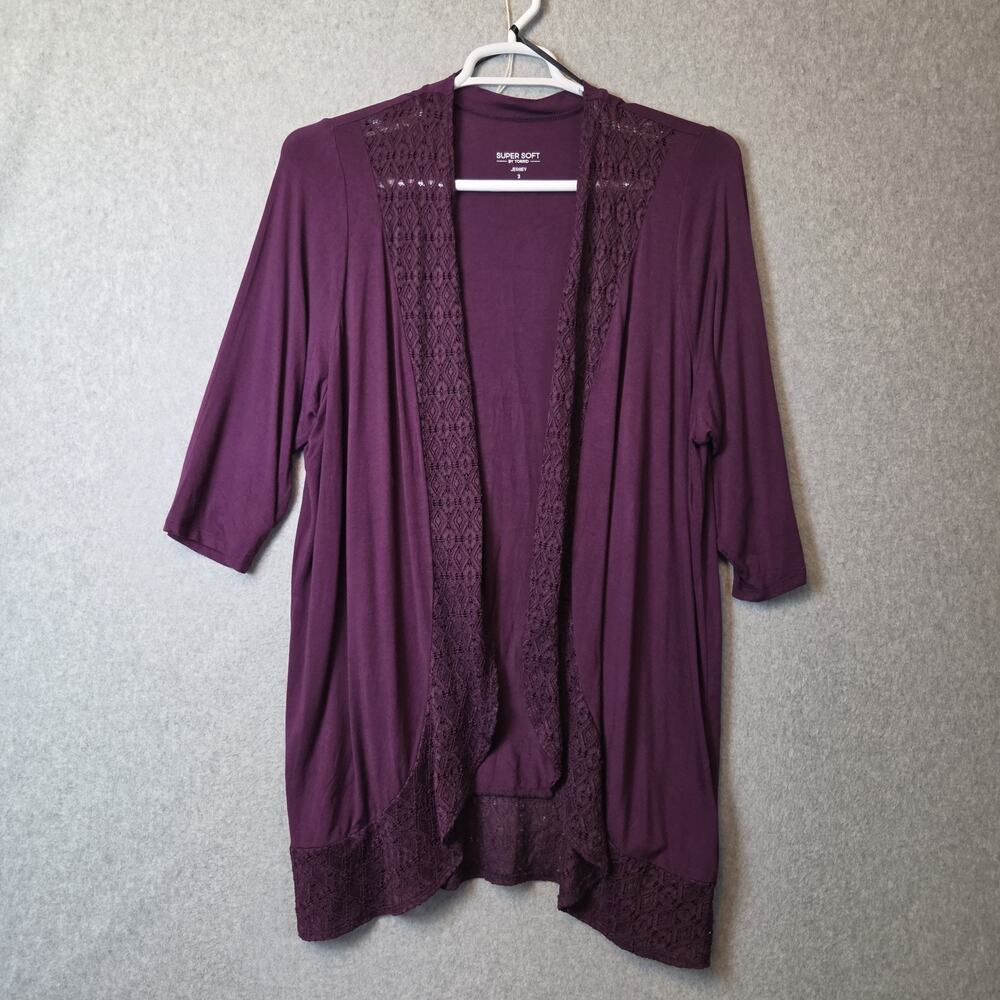 Torrid Super Soft Jersey Purple Lace Trim 1/2 Sleeve Cardigan Plus 3X Stretch